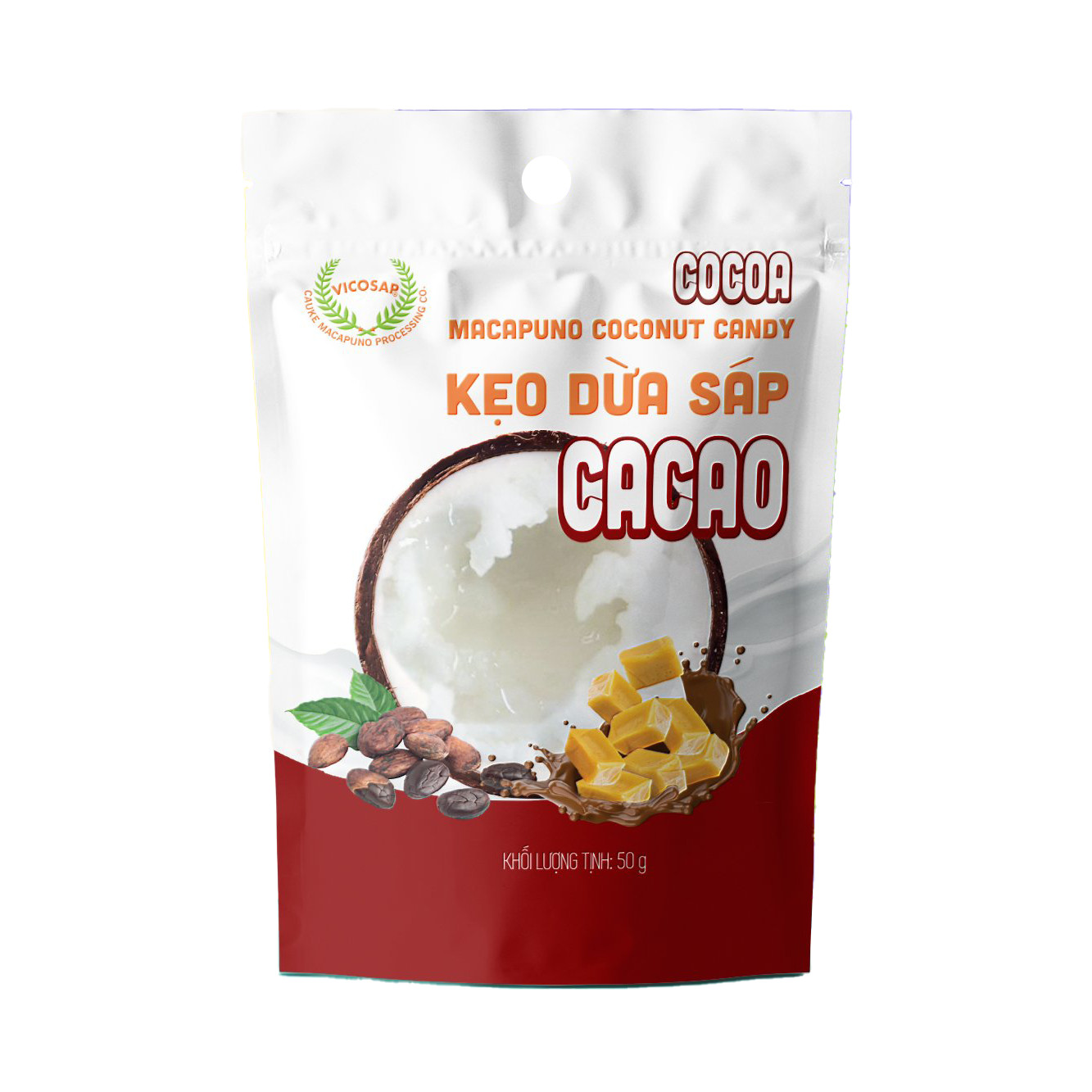 Kẹo dừa sáp vị ca cao túi 50g