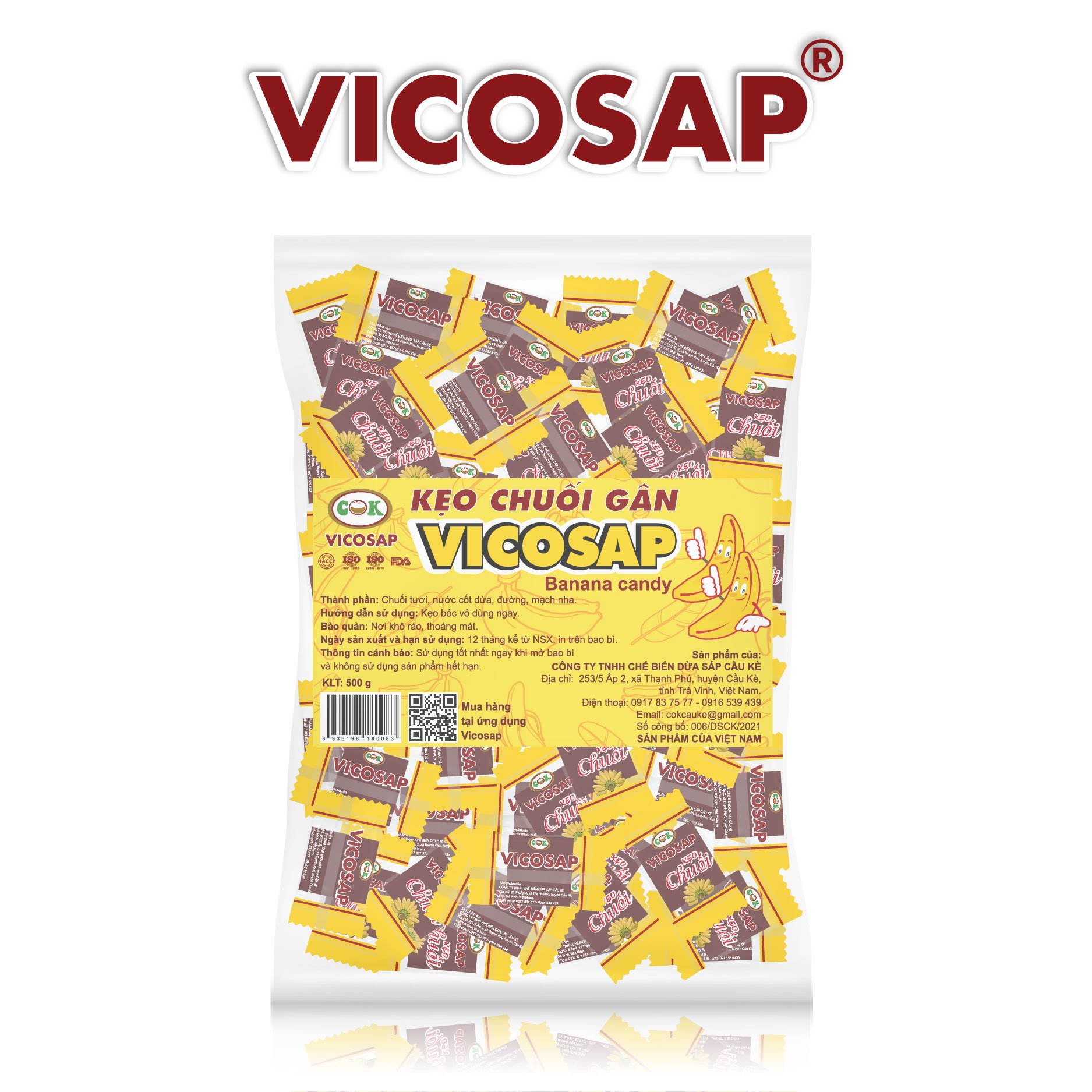 Kẹo Chuối gân (nguyên vị) - túi 500g - Vicosap