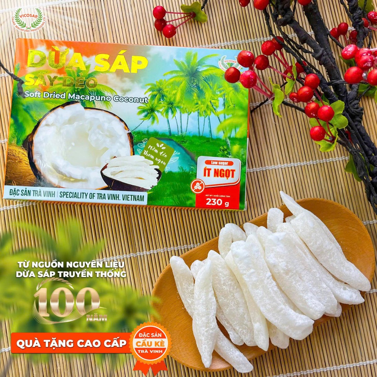 Dừa sáp sấy dẻo - 230g - Vicosap